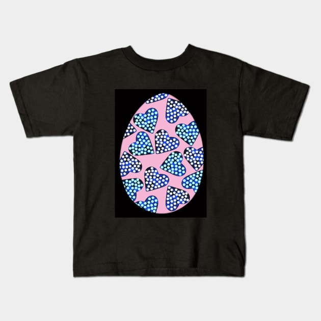 Easter egg - with marble dotted hearts on pink, isolated on black background. Polka-dot. Holiday, Valentine's day mood. Design for background, cover and packaging, Easter and food illustration, card. Kids T-Shirt by Olesya Pugach